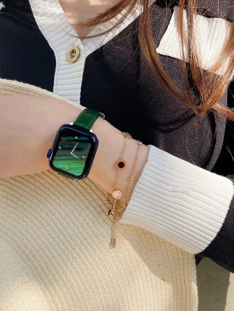 西班牙小牛皮靜墨綠 apple watch錶帶