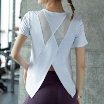 新款健身薄款寬鬆網紗瑜伽運動罩衫  現貨 白 XL