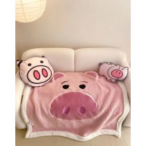 卡通系列冬季羊羔絨造型毯 粉紅粉豬豬