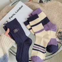 秋冬溫柔紫色雙針暖絨羊毛襪