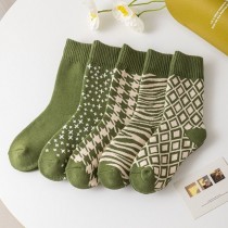 秋冬綠色系厚毛巾底中筒襪5雙組  現貨