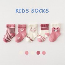 韓版彩色中筒兒童襪 粉色貓咪