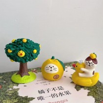 柚子貓跟小黃鴨 治癒系可愛日式小擺件桌面裝飾品