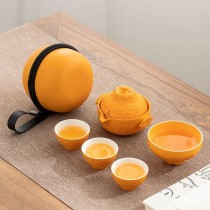 創意陶瓷橘子旅行茶具小套裝 一壺三杯攜帶式外泡茶壺  現貨