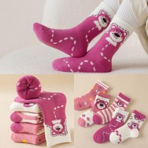 秋冬女童草莓熊系列 厚毛巾底中筒襪5雙組