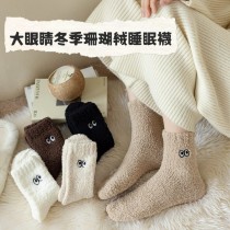 秋冬大眼睛 刺繡保暖睡眠襪五雙組