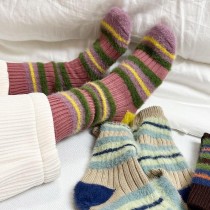 冬季保暖 拼色條紋系仿貂絨襪3雙組